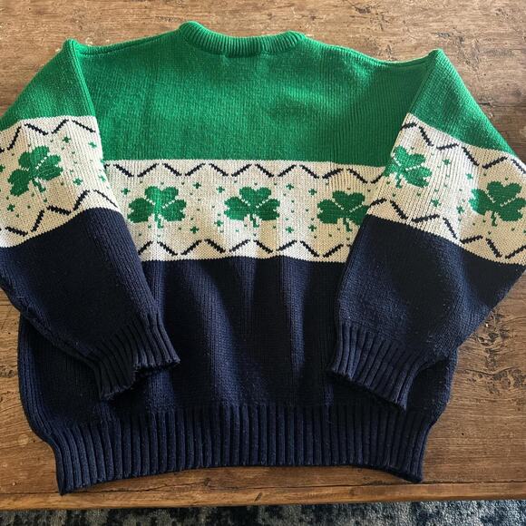 Vintage 80's Irish chunky Green and Blue Grandpa Sweater Small to Medium - Picture 2 of 7